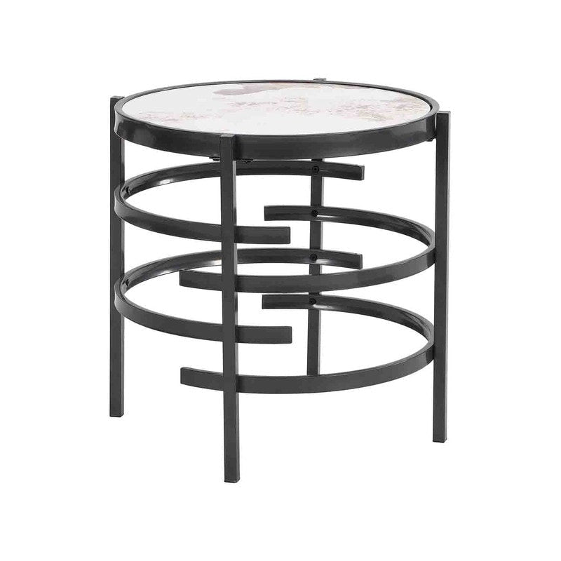 Table d'appoint ronde Grondin 20.67 avec plateau en pierre frittée et structure en métal, table d'appoint de style moderne avec pieds antidérapants