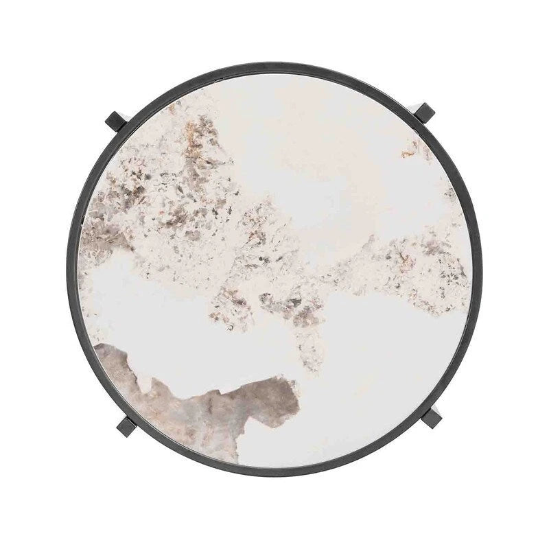 Table d'appoint ronde Grondin 20.67 avec plateau en pierre frittée et structure en métal, table d'appoint de style moderne avec pieds antidérapants