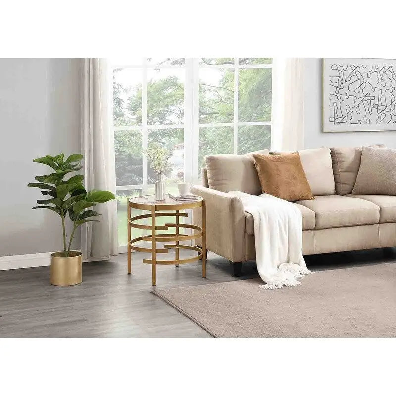 Table d'appoint ronde Grondin 20.67 avec plateau en pierre frittée et structure en métal, table d'appoint de style moderne avec pieds antidérapants