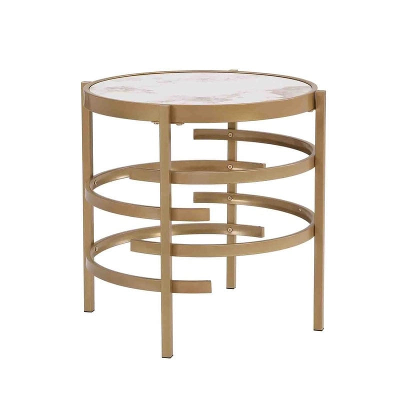 Table d'appoint ronde Grondin 20.67 avec plateau en pierre frittée et structure en métal, table d'appoint de style moderne avec pieds antidérapants