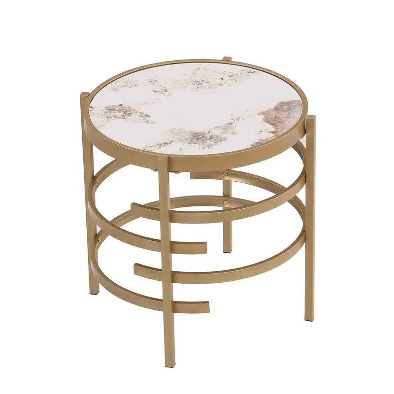 Table d'appoint ronde Grondin 20.67 avec plateau en pierre frittée et structure en métal, table d'appoint de style moderne avec pieds antidérapants