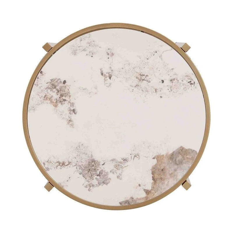 Table d'appoint ronde Grondin 20.67 avec plateau en pierre frittée et structure en métal, table d'appoint de style moderne avec pieds antidérapants