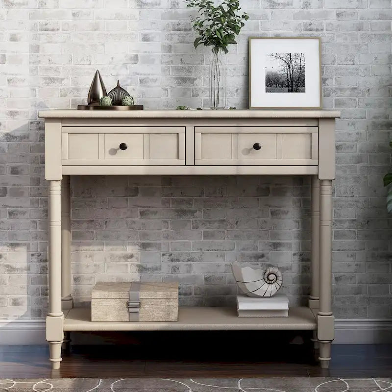 Modern Console Table with Two Drawers and Bottom Shelf