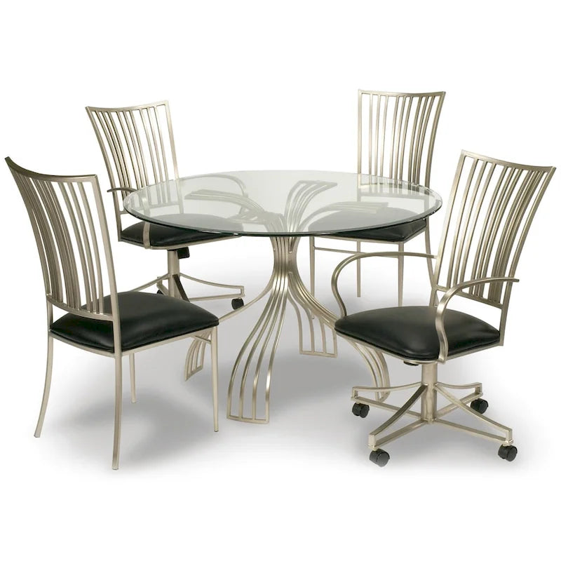 Somette Ashton Brushed Nickel/ Glass Dining Table - Top: 47 x 48 x 48 - Base: 29.33 x 32.99 x 32.99