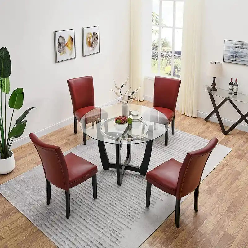Chaises de salle à manger en similicuir ou table de salle à manger ronde en verre