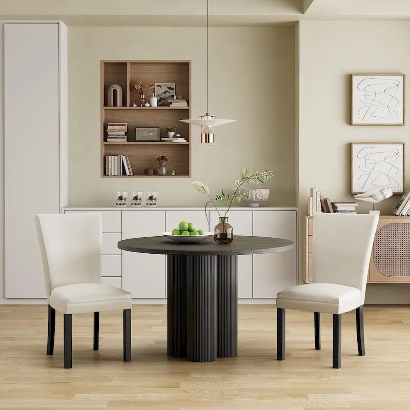 Chaises de salle à manger en similicuir ou table de salle à manger ronde en verre