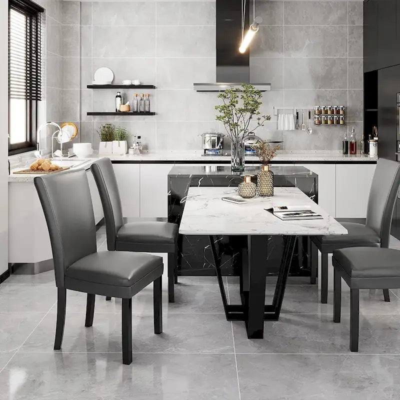 Chaises de salle à manger en similicuir ou table de salle à manger ronde en verre