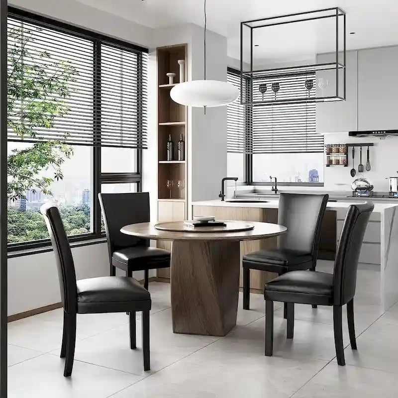 Chaises de salle à manger en similicuir ou table de salle à manger ronde en verre