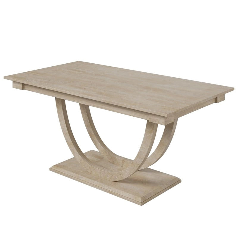 Ensemble de salle à manger demi-ronde en bois 6 pièces avec banc long et 4 chaises, style moderne