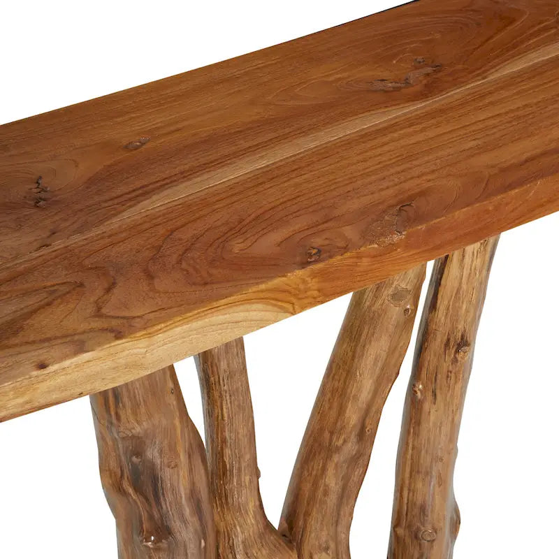Console en teck massif à bords naturels, petite taille, marron - Roche River Decor - 35,5 cm (L) x 89 cm (l) x 81 cm (H)