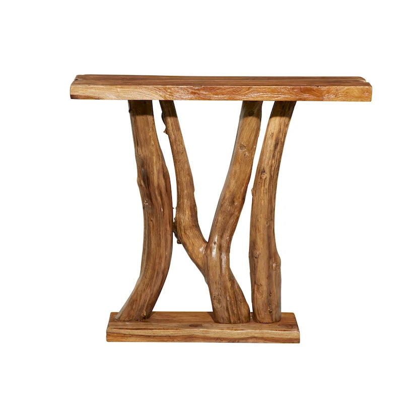 Console en teck massif à bords naturels, petite taille, marron - Roche River Decor - 35,5 cm (L) x 89 cm (l) x 81 cm (H)