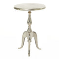 Aluminum Metal Small Turned Accent Table with Hammered Top and Scroll Legs - Silver - Roche River Decor - 15W x 15L x 22H