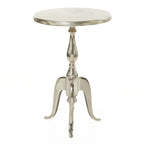 Aluminum Metal Small Turned Accent Table with Hammered Top and Scroll Legs - Silver - Roche River Decor - 15W x 15L x 22H