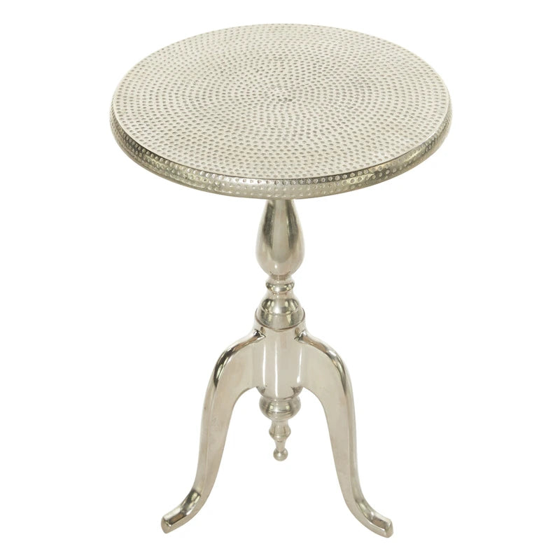 Petite table d'appoint en aluminium tourné, plateau martelé et pieds en volute - Argent - Roche River Decor - 38 cm (L) x 38 cm (l) x 56 cm (H)