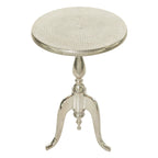 Petite table d'appoint en aluminium tourné, plateau martelé et pieds en volute - Argent - Roche River Decor - 38 cm (L) x 38 cm (l) x 56 cm (H)