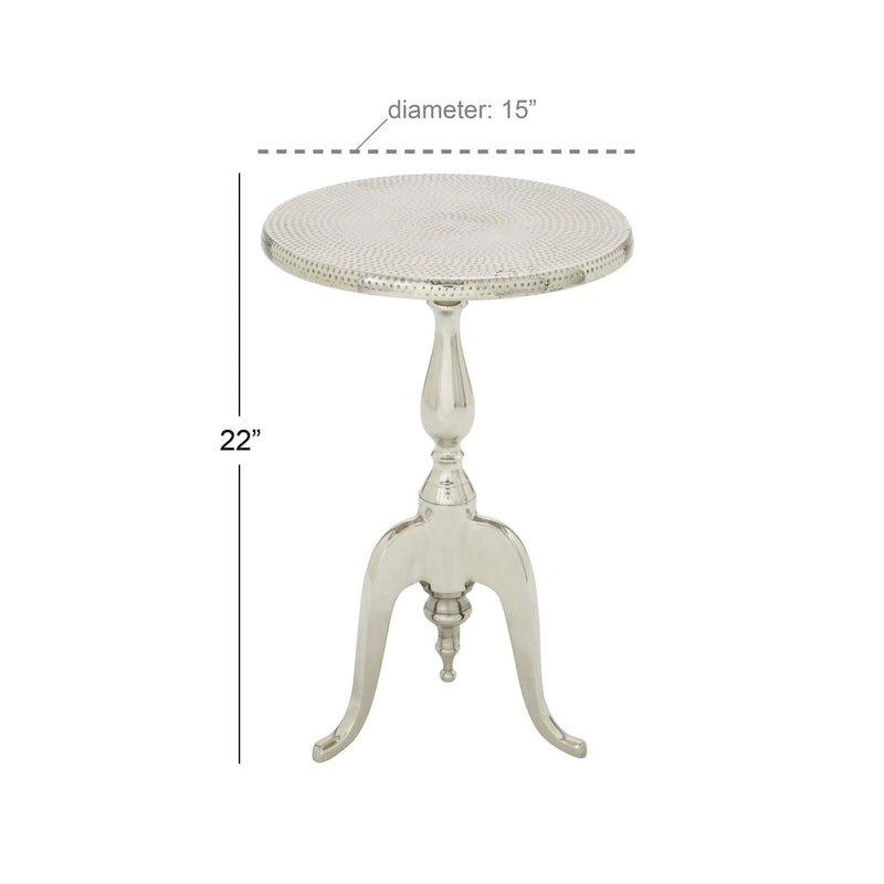Petite table d'appoint en aluminium tourné, plateau martelé et pieds en volute - Argent - Roche River Decor - 38 cm (L) x 38 cm (l) x 56 cm (H)