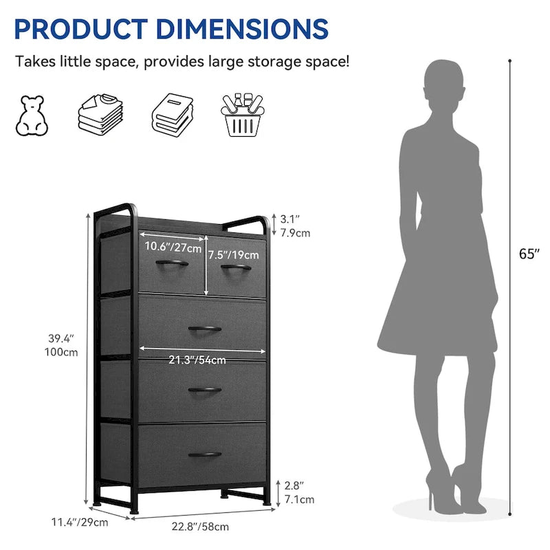 39,4 Meuble de rangement à 5 tiroirs