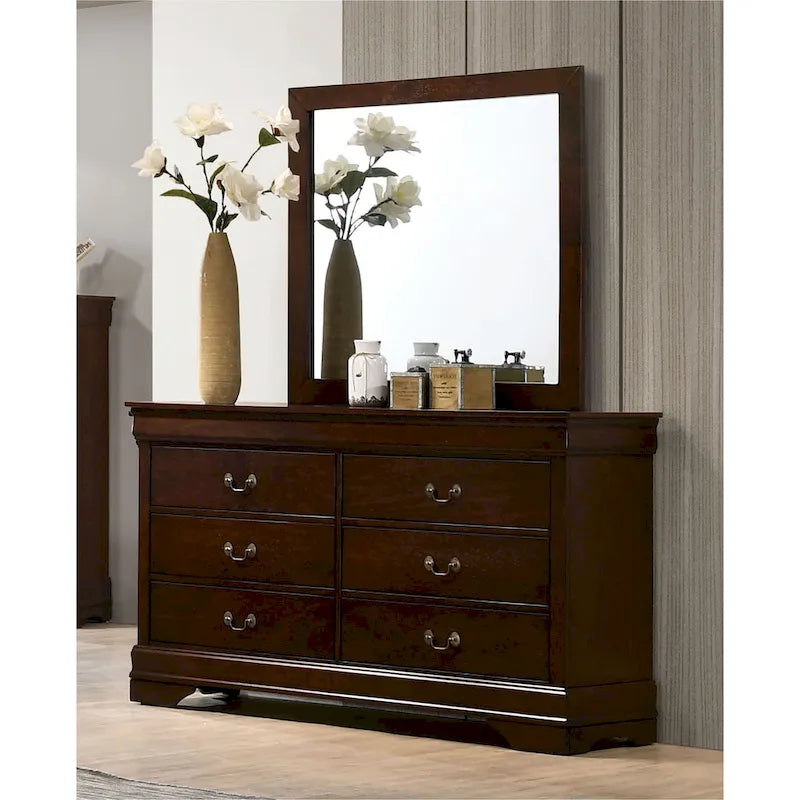 Commode Lavina de style transitionnel, 58 pouces de large, 6 tiroirs, en bois avec pieds en console, par Furniture of America