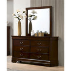Commode Lavina de style transitionnel, 58 pouces de large, 6 tiroirs, en bois avec pieds en console, par Furniture of America