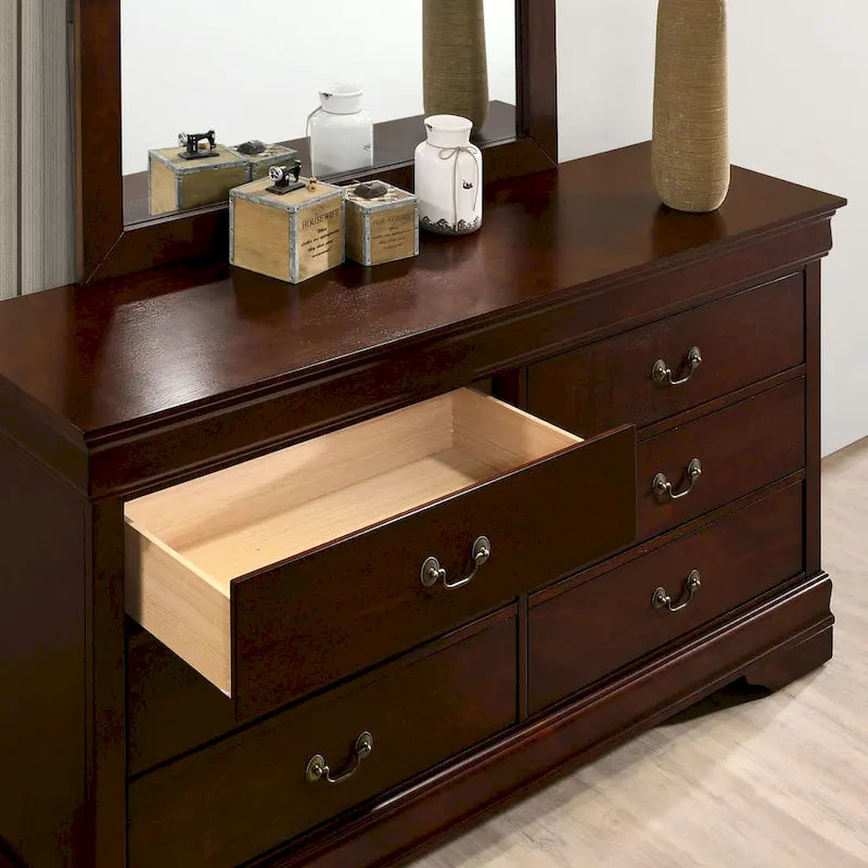 Commode Lavina de style transitionnel, 58 pouces de large, 6 tiroirs, en bois avec pieds en console, par Furniture of America