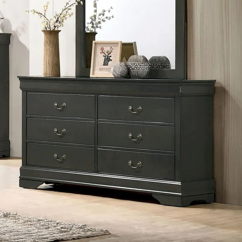 Commode Lavina de style transitionnel, 58 pouces de large, 6 tiroirs, en bois avec pieds en console, par Furniture of America