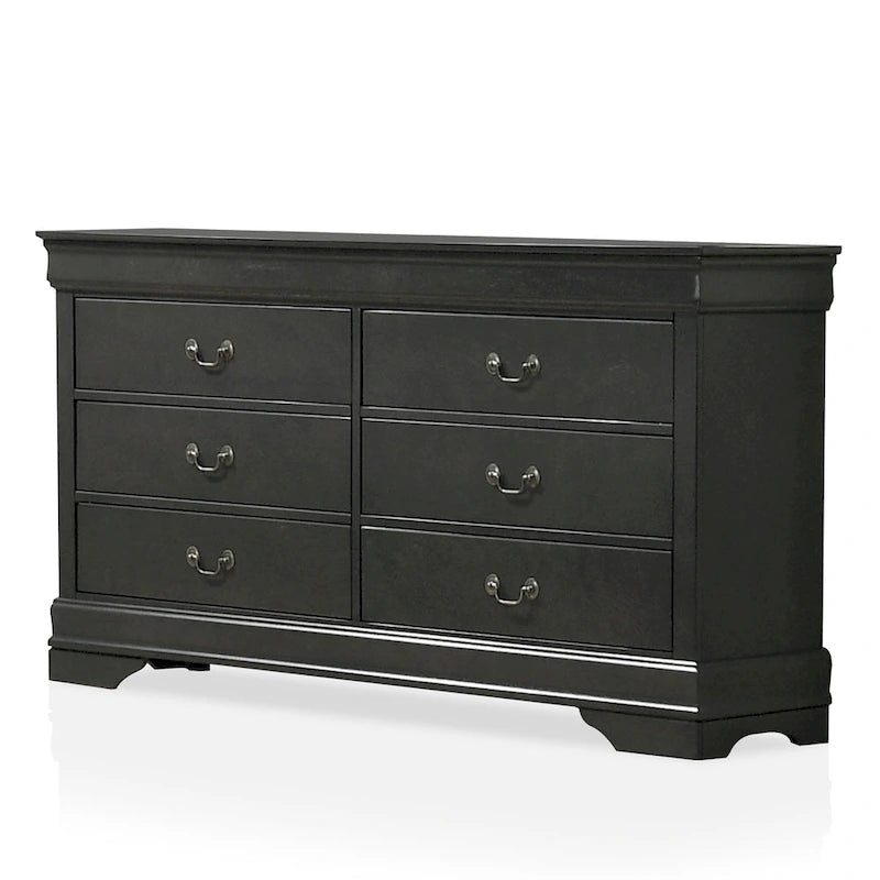 Commode Lavina de style transitionnel, 58 pouces de large, 6 tiroirs, en bois avec pieds en console, par Furniture of America