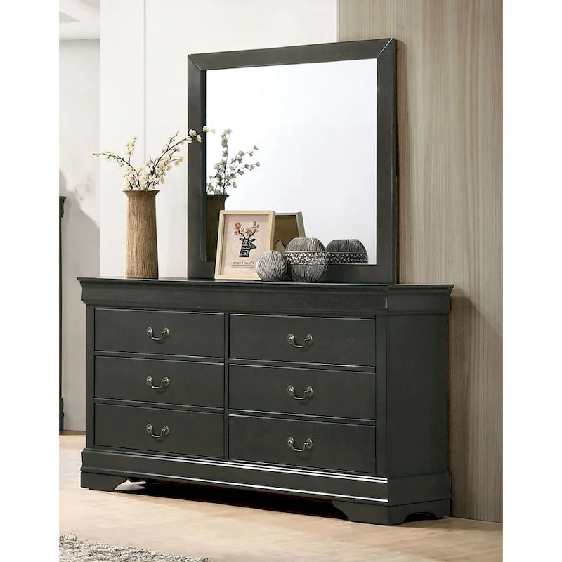 Commode Lavina de style transitionnel, 58 pouces de large, 6 tiroirs, en bois avec pieds en console, par Furniture of America