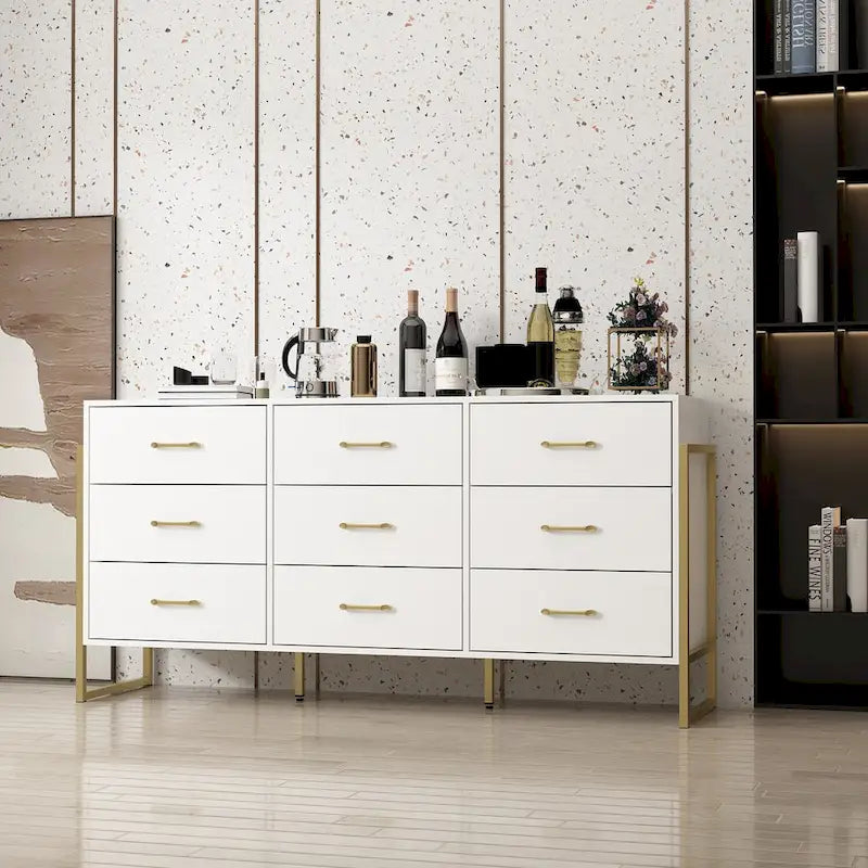 Commode polyvalente à 9 tiroirs - Noir et or élégants, coffre de qualité supérieure