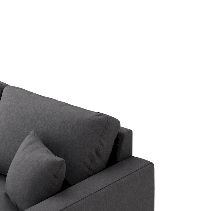 Canapé d'angle convertible en tissu gris avec espace de rangement et 2 coussins décoratifs