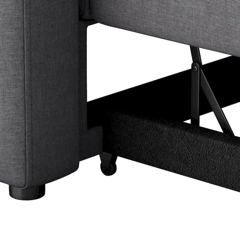 Canapé d'angle convertible en tissu gris avec espace de rangement et 2 coussins décoratifs