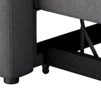 Canapé d'angle convertible en tissu gris avec espace de rangement et 2 coussins décoratifs