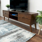 Meuble TV Bruno en noyer style Mid-Century Modern avec 6 compartiments de rangement, meuble TV bas en bois.