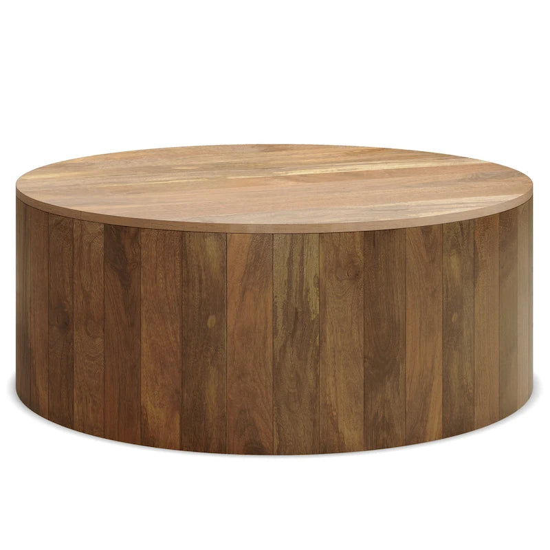 Table basse ronde contemporaine WYNDENHALL Hillmount en bois de manguier massif, 91 cm de diamètre, entièrement assemblée - 91 cm de profondeur x 91 cm de largeur x 36 cm de hauteur
