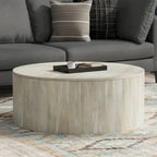 Table basse ronde contemporaine WYNDENHALL Hillmount en bois de manguier massif, 91 cm de diamètre, entièrement assemblée - 91 cm de profondeur x 91 cm de largeur x 36 cm de hauteur
