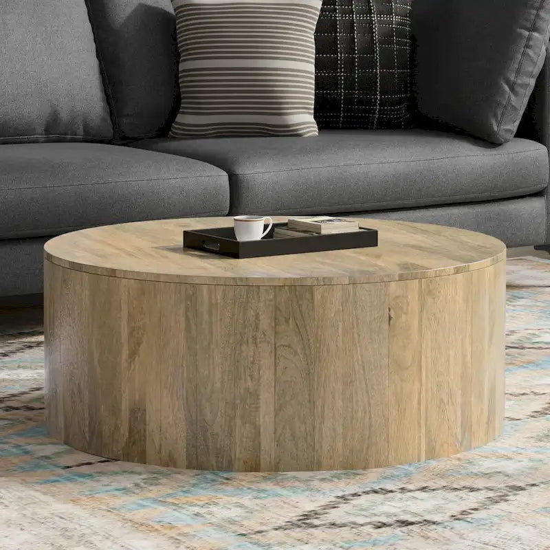 Table basse ronde contemporaine WYNDENHALL Hillmount en bois de manguier massif, 91 cm de diamètre, entièrement assemblée - 91 cm de profondeur x 91 cm de largeur x 36 cm de hauteur