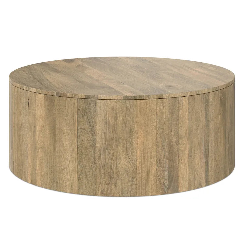 Table basse ronde contemporaine WYNDENHALL Hillmount en bois de manguier massif, 91 cm de diamètre, entièrement assemblée - 91 cm de profondeur x 91 cm de largeur x 36 cm de hauteur