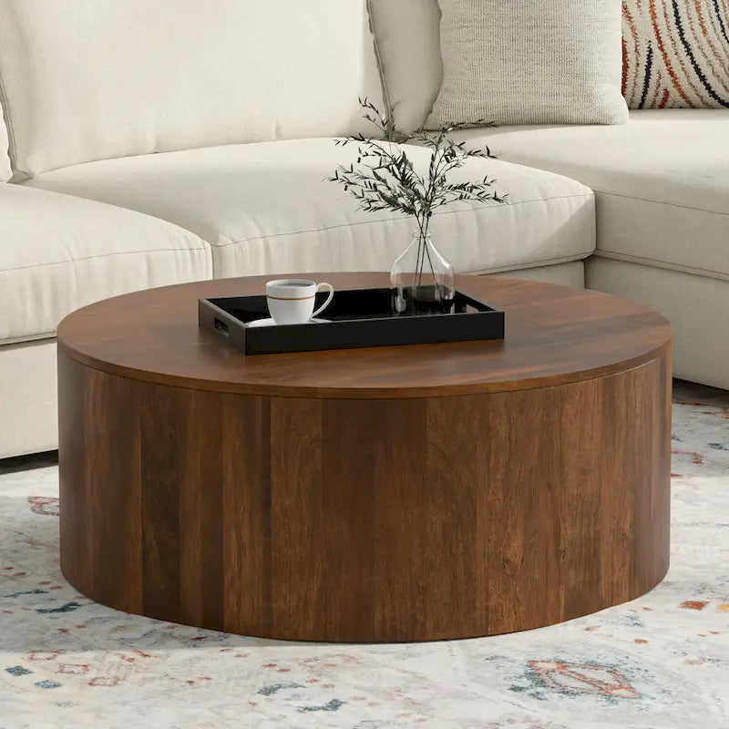 Table basse ronde contemporaine WYNDENHALL Hillmount en bois de manguier massif, 91 cm de diamètre, entièrement assemblée - 91 cm de profondeur x 91 cm de largeur x 36 cm de hauteur