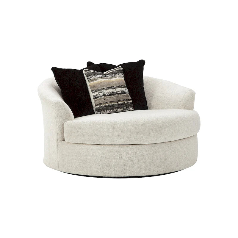 Fauteuil pivotant rond surdimensionné blanc Cambri, Signature Design by Ashley - 58 cm (L) x 54 cm (P) x 39 cm (H)