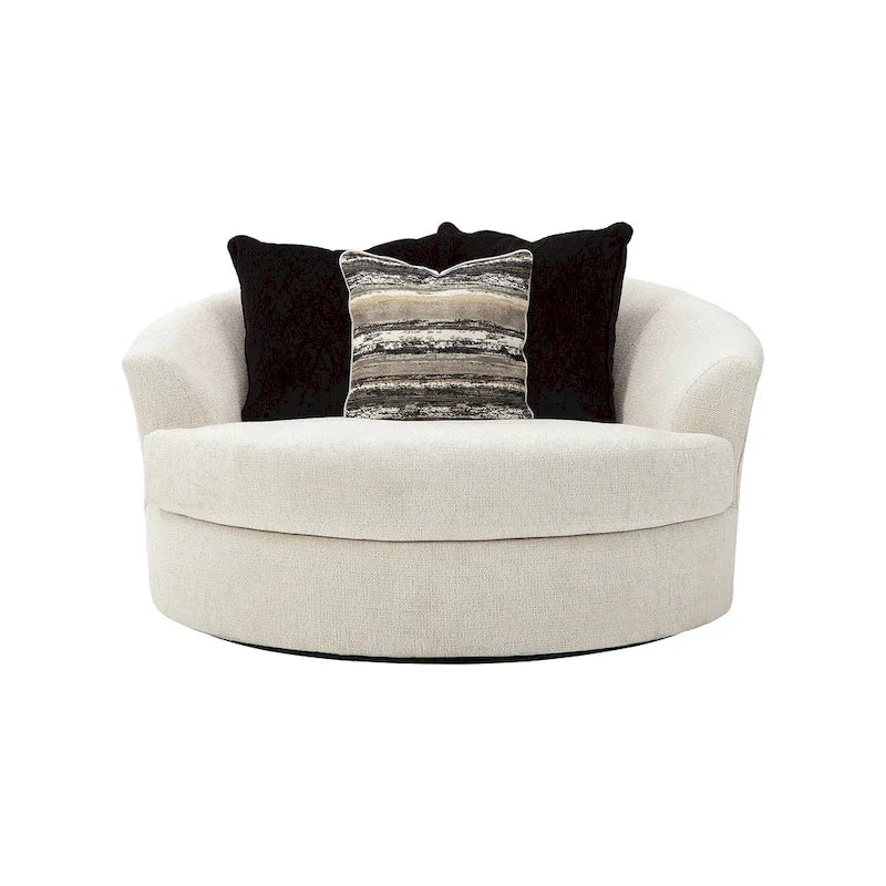 Fauteuil pivotant rond surdimensionné blanc Cambri, Signature Design by Ashley - 58 cm (L) x 54 cm (P) x 39 cm (H)