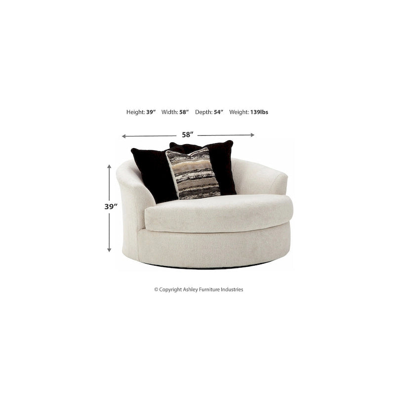 Fauteuil pivotant rond surdimensionné blanc Cambri, Signature Design by Ashley - 58 cm (L) x 54 cm (P) x 39 cm (H)