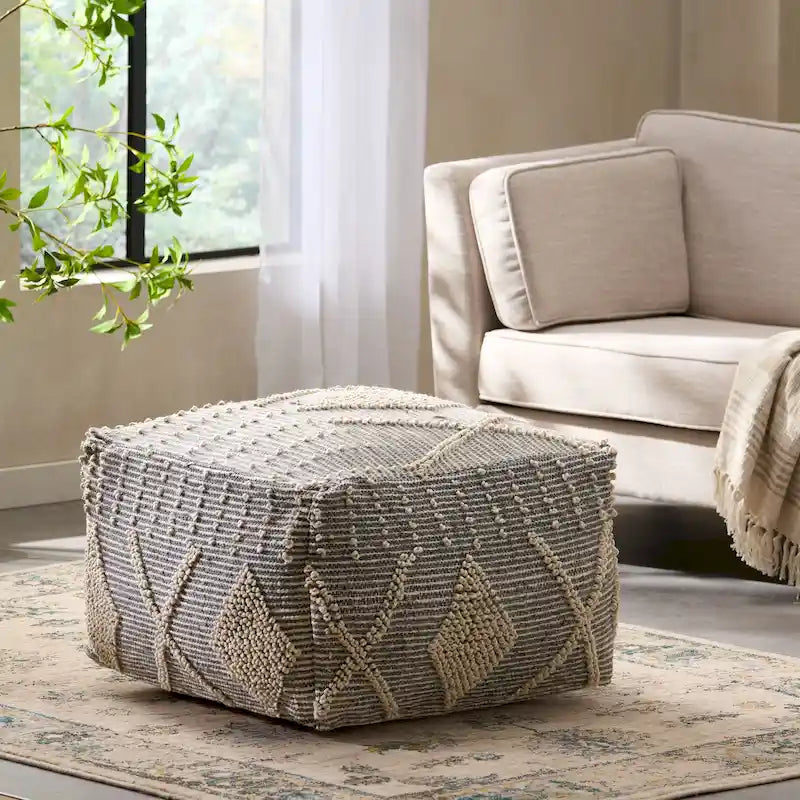 Pouf en laine Brinket Boho Cube de Christopher Knight Home