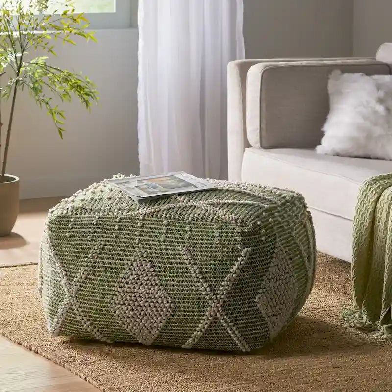 Pouf en laine Brinket Boho Cube de Christopher Knight Home