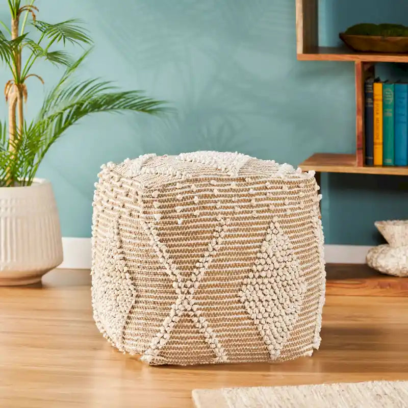 Pouf en laine Brinket Boho Cube de Christopher Knight Home