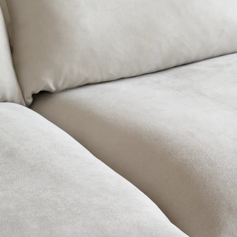 Canapé d'angle moderne en lin avec pouf, en forme de L.