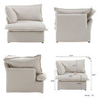 Canapé d'angle moderne en lin avec pouf, en forme de L.