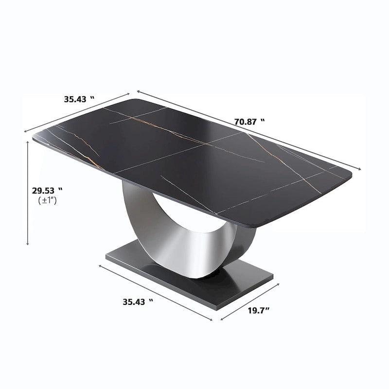 Table de salle à manger rectangulaire moderne en pierre frittée de 71 pouces