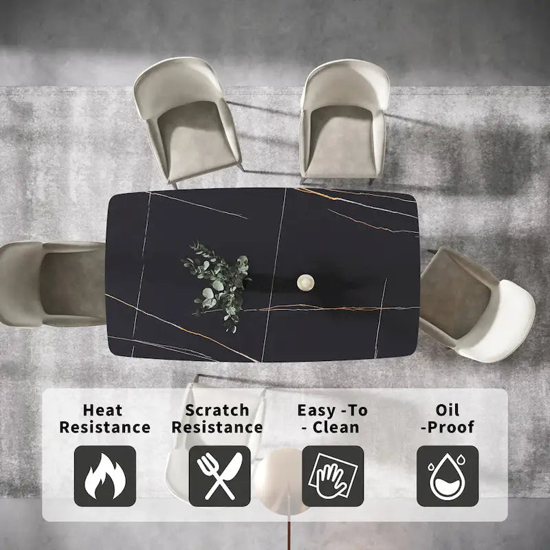 Table de salle à manger rectangulaire moderne en pierre frittée de 71 pouces