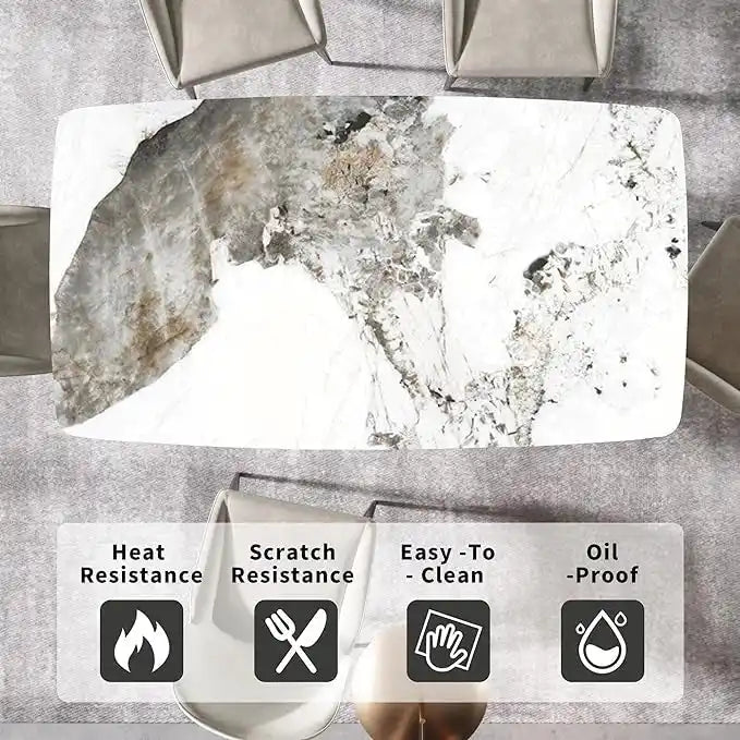 Table de salle à manger rectangulaire moderne en pierre frittée de 71 pouces