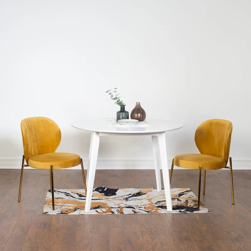 Ensemble de salle à manger contemporain 3 pièces Amoa de Roundhill Furniture, table ronde blanche et 2 chaises