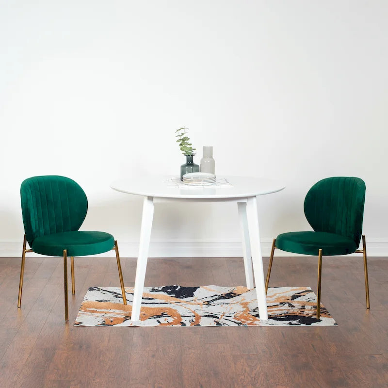 Ensemble de salle à manger contemporain 3 pièces Amoa de Roundhill Furniture, table ronde blanche et 2 chaises